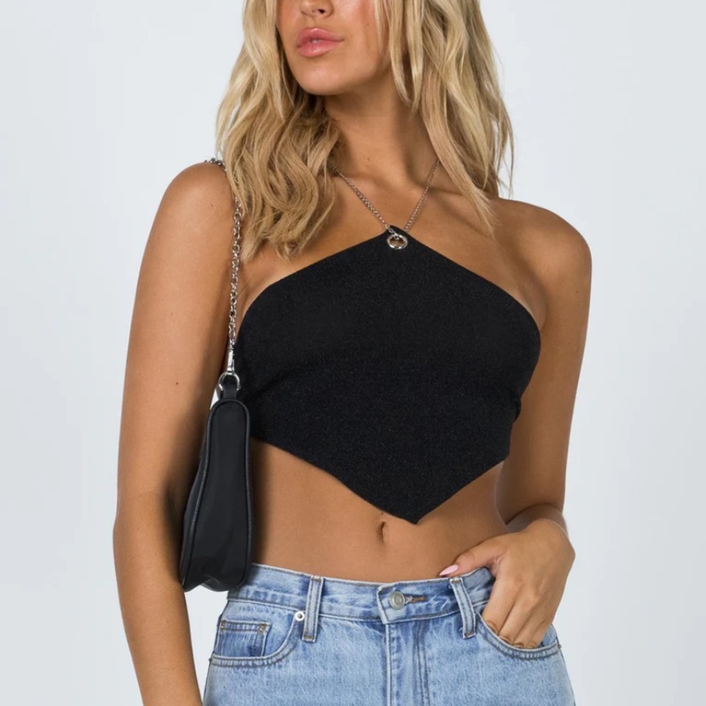 Princess Polly Black Asymmetric Handkerchief Crop Top